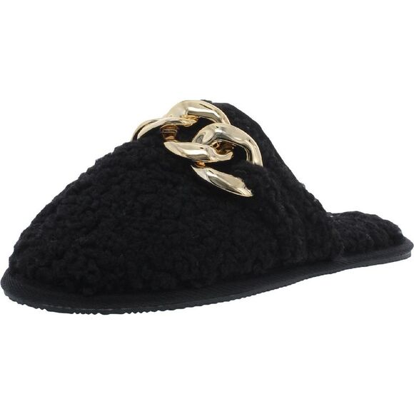 Steve Madden Womens Ability Black Faux Fur Slip On Slide Slippers Shoes New - Picture 1 of 3